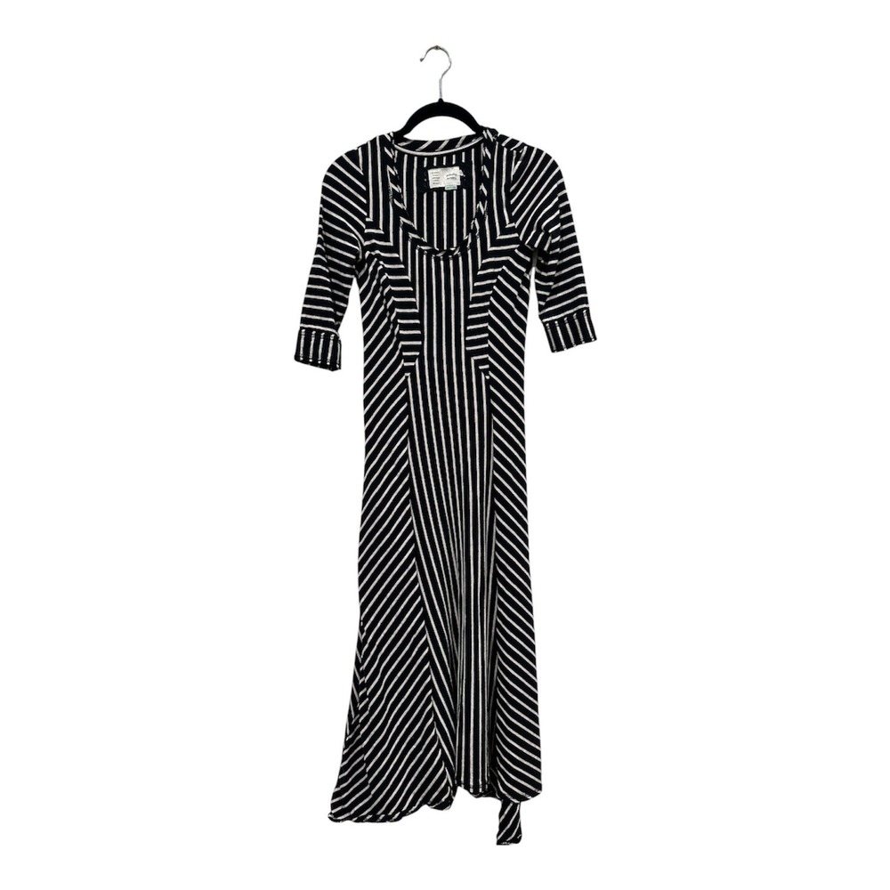 Saturday Sunday Anthropologie Striped Midi Dress Black White XS 3/4 Sleeve Cotto